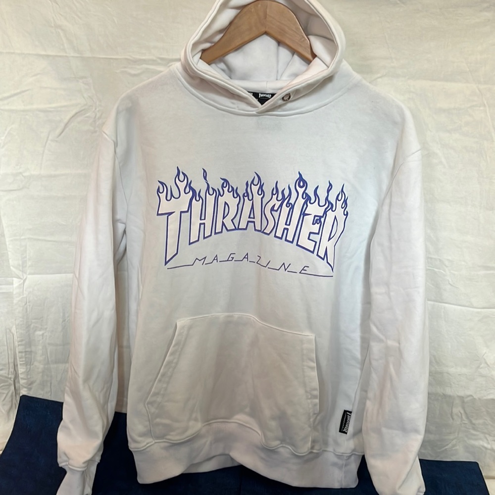 Thrasher White Skate Hoodie Classic Logo Size Small